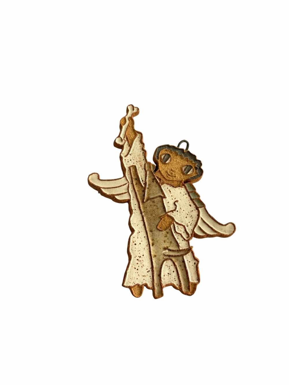 Vintage St. Andrews Abbey Angel Ornament Pottery Stoneware Angel With Dog & Bone - Picture 2 of 7